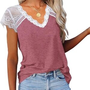Women's Crochet Lace Basic T-Shirt Short Sleeve Loose Fitting Tunic Tank Size S